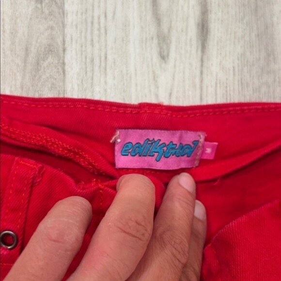 Edikted Red Lace-Up Flare Jeans FIRE ENGINE SIZE MEDIUM - Picture 4 of 10